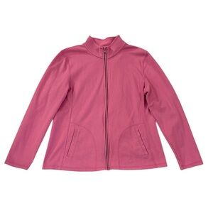T by Talbots Pink Zip Up Stretch Jacket Athletic Warm Up Textured Knit Large